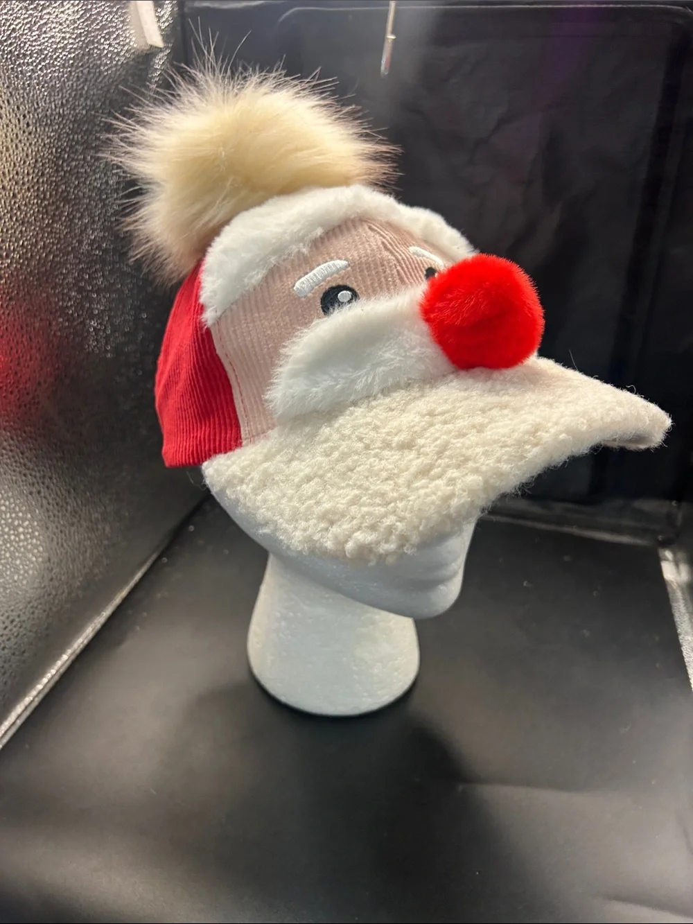 Holiday Time Kids Santa Pom-Pom Beanie Hat - Red & Cream
